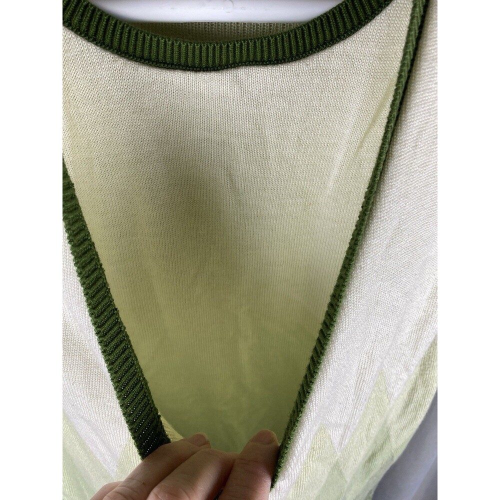 Alfred Dunner Women's Sz M Green White Layered Argyle Short Sleeve Sweater Top - Picture 6 of 10